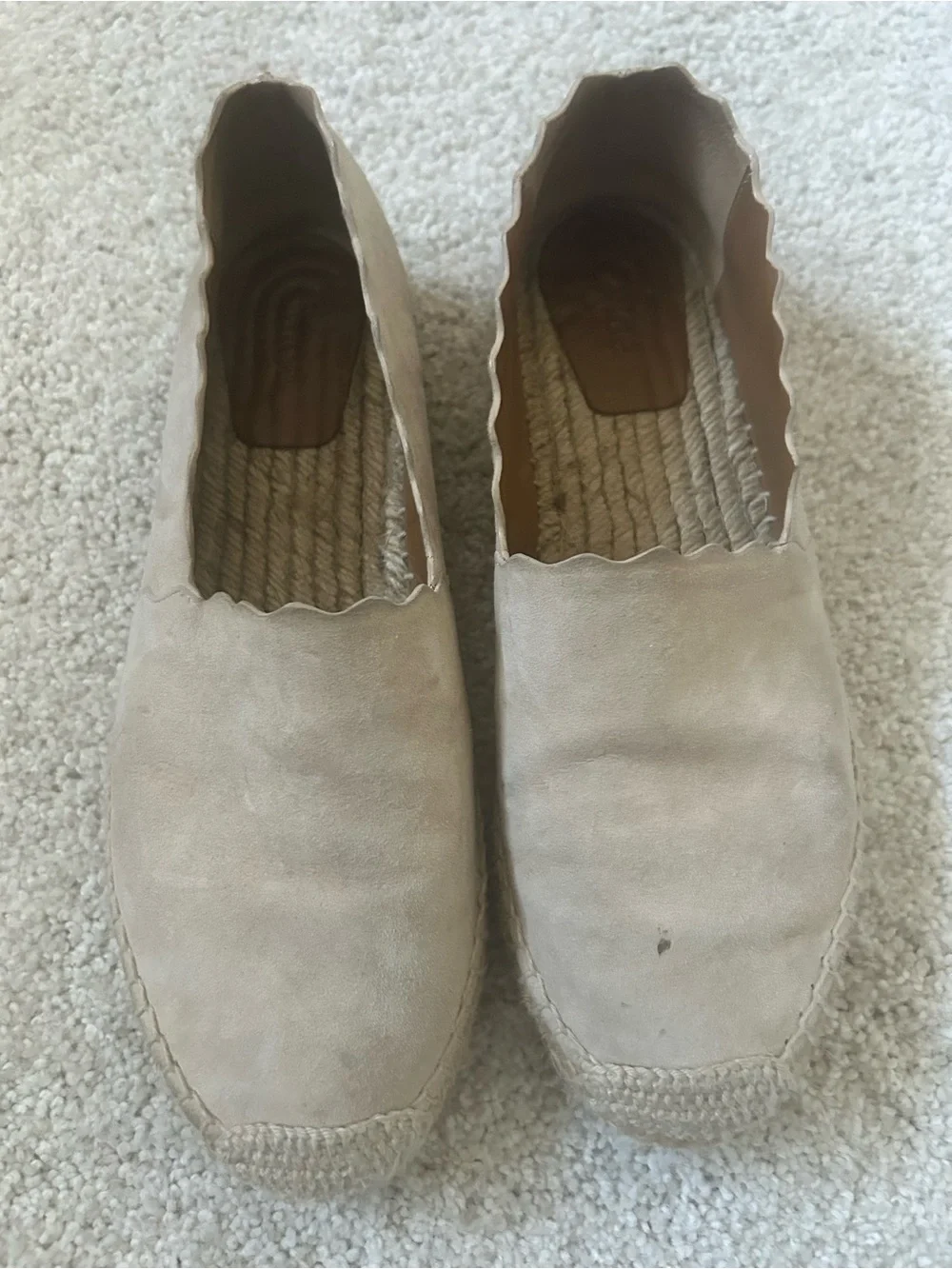 Chloe Beige Scalloped-Edge Espadrille Slip-On